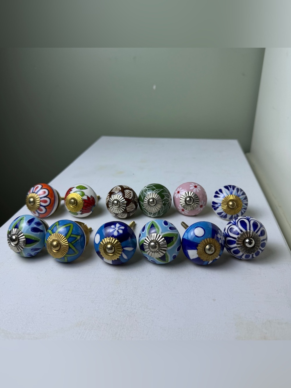12pc Mexicali Blues Ceramic Drawer Knobs Boho Floral Blue Cabinet Pulls